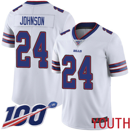 Youth Buffalo Bills #24 Taron Johnson White Vapor Untouchable Limited Player 100th Season NFL Jersey->youth nfl jersey->Youth Jersey